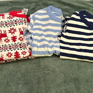 Hanna Andersson Kids Pj’s long sleeve top w pants Red, Blue, and Navy Stripes
